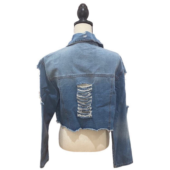 Cropped Distressed Denim Jacket - Picture 2 of 3